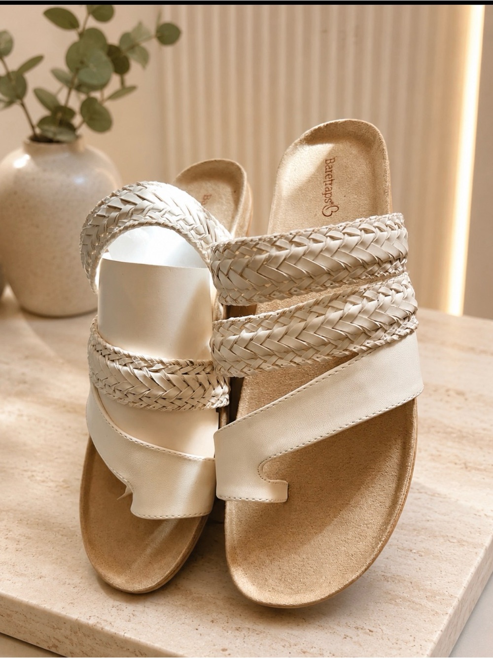 BareTraps Cream Braided-Strap Slide Sandals